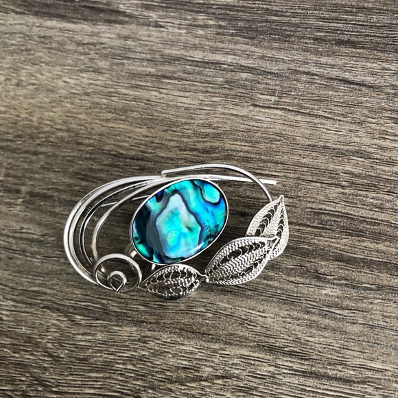 Vtg Abalone Filigree Leaf Detailed Brooch - Picture 4 of 12